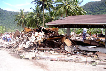 The American Samoa Development Bank, tsunami damage, Pago Pago.