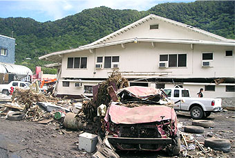 Gymnasium, tsunami damage, Pago Pago, American Samoa