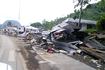 Coastal road, tsunami damage, Pago Pago, American Samoa