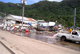 Tennis Court, tsunami damage, Pago Pago, American Samoa