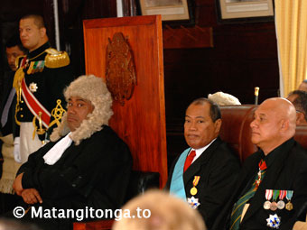 The Speaker, Lord Lasike (left), with the Acting Prime Minister Saimu Vaipulu and Lord Ma'afu