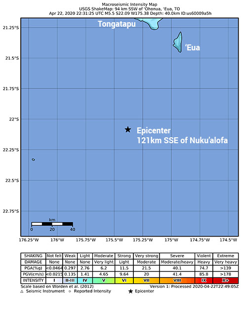 No tsunami threat from 5.5 undersea earthquake  Matangi Tonga