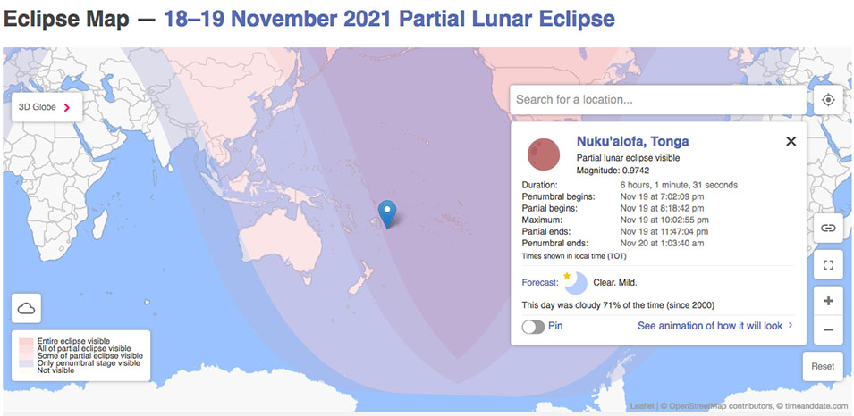 Tonga lunar eclipse map