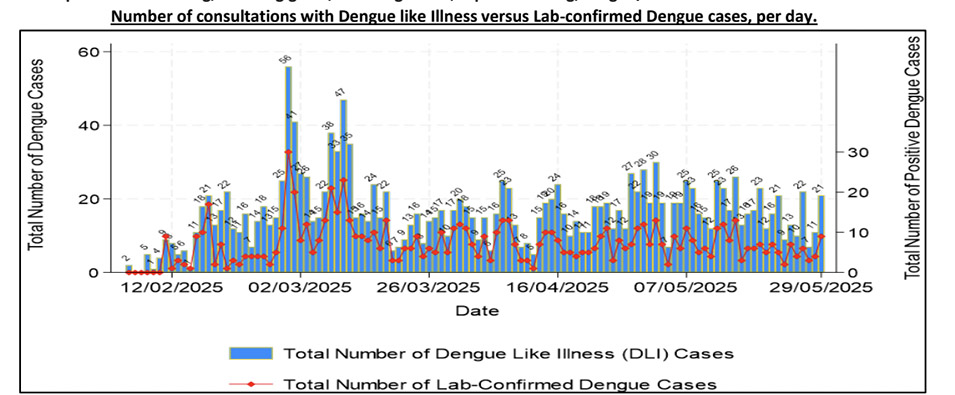 Twenty two new dengue fever cases reported with positive rapid test, has brought up the total cumulative cases to 815 since the outbreak began in February, the Ministry of Health reported today.