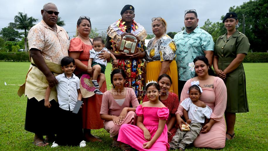 Alfonso Manoa ‘i Loto Iraq Fahamokioa was named the Best Recruit overall and Top in Field Training at HMAF’s 76th Basic Recruit Intake Passing Parade Ceremony today, 12 December, at Taliai Camp in Fua’amotu.
