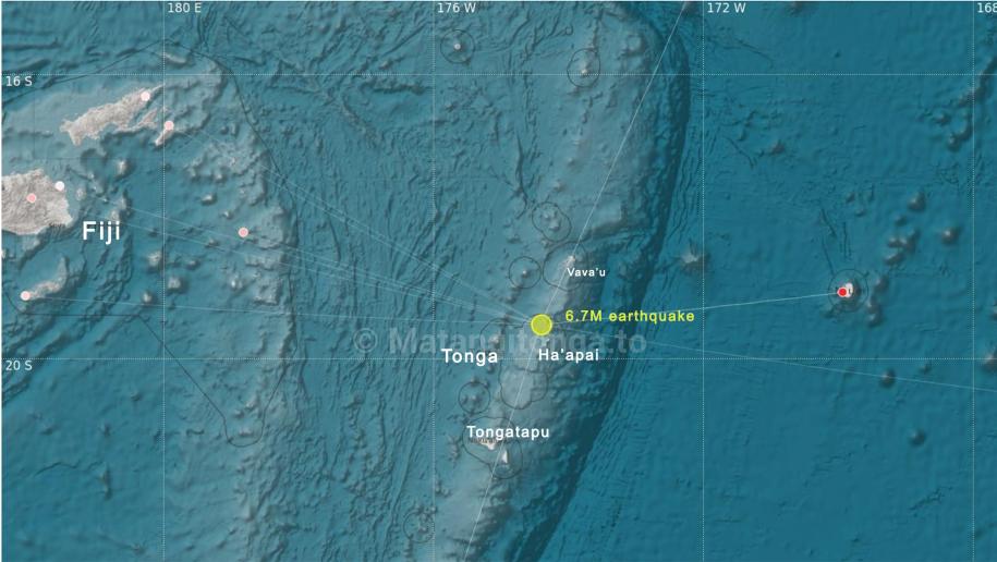 A tsunami warning has been canceled after a 6.7-magnitude earthquake struck central Tonga